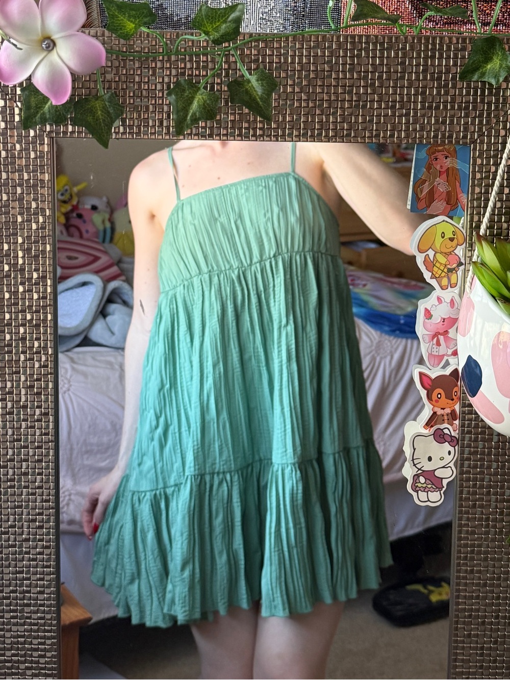 Urban Outfitters Mint Green Tiered Spaghetti-Strap Dress